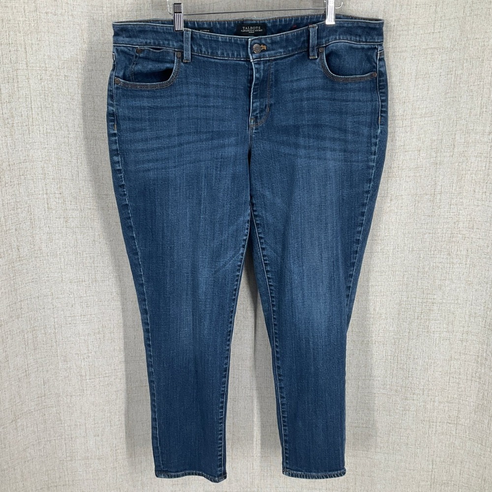 Talbots Boyfriend Jeans Womens 16W Blue Cotton Blend Stretch Dark Wash Preppy